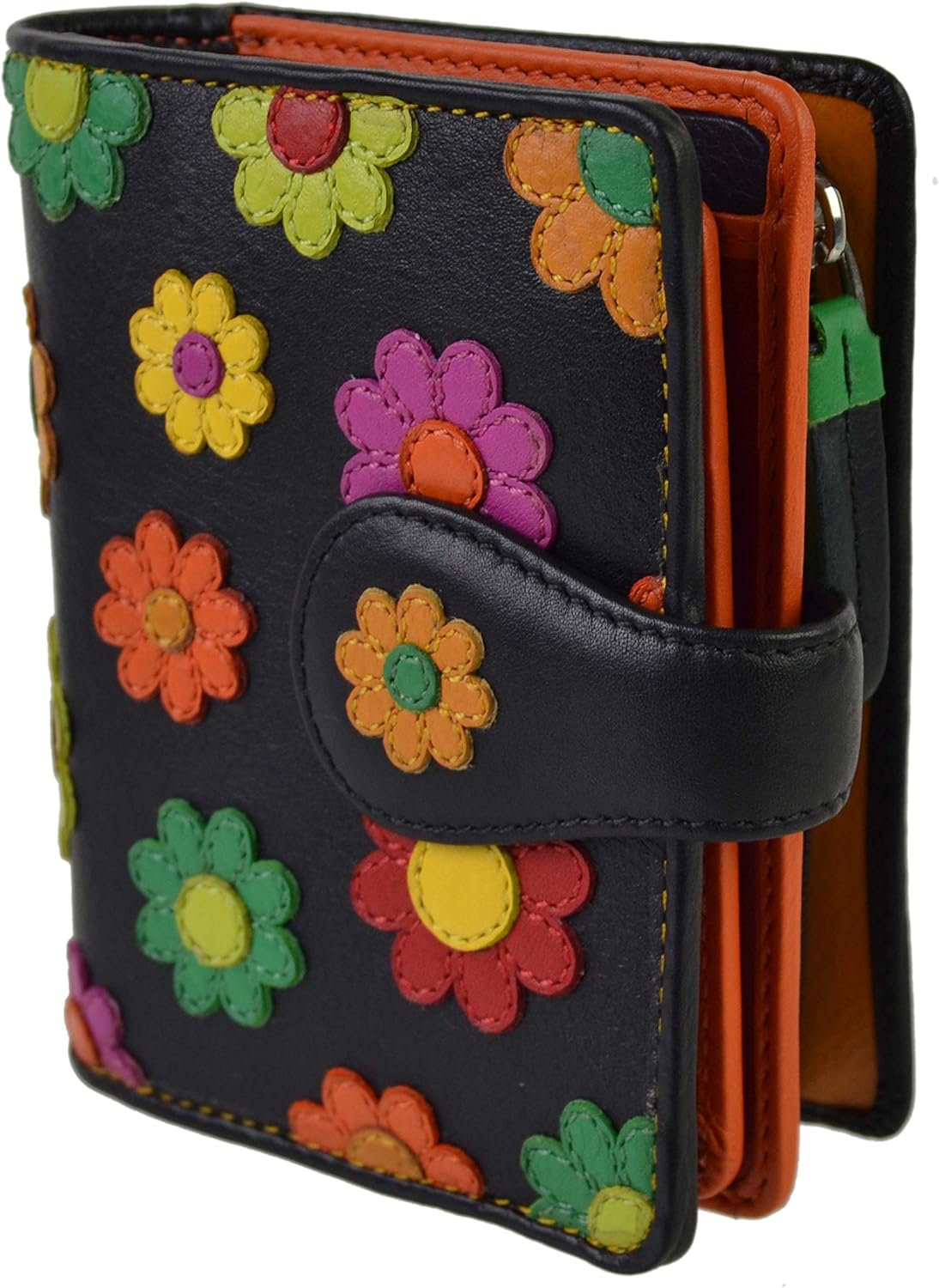 Visconti Ladies Leather Small Flower Design Tabbed Purse Wallet Daisy Collection Gift, Black - Image 5