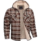 MAGNIVIT Men's Flannel Jacket Sherpa Lined Plaid Fleece Jackets Shirt Thick Snap Button Flannel Hoodie Cotton Winter Outwear