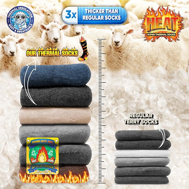 Thermosocken für Herren und Damen - Warme Wintersocken, 6er Pack, 43-46