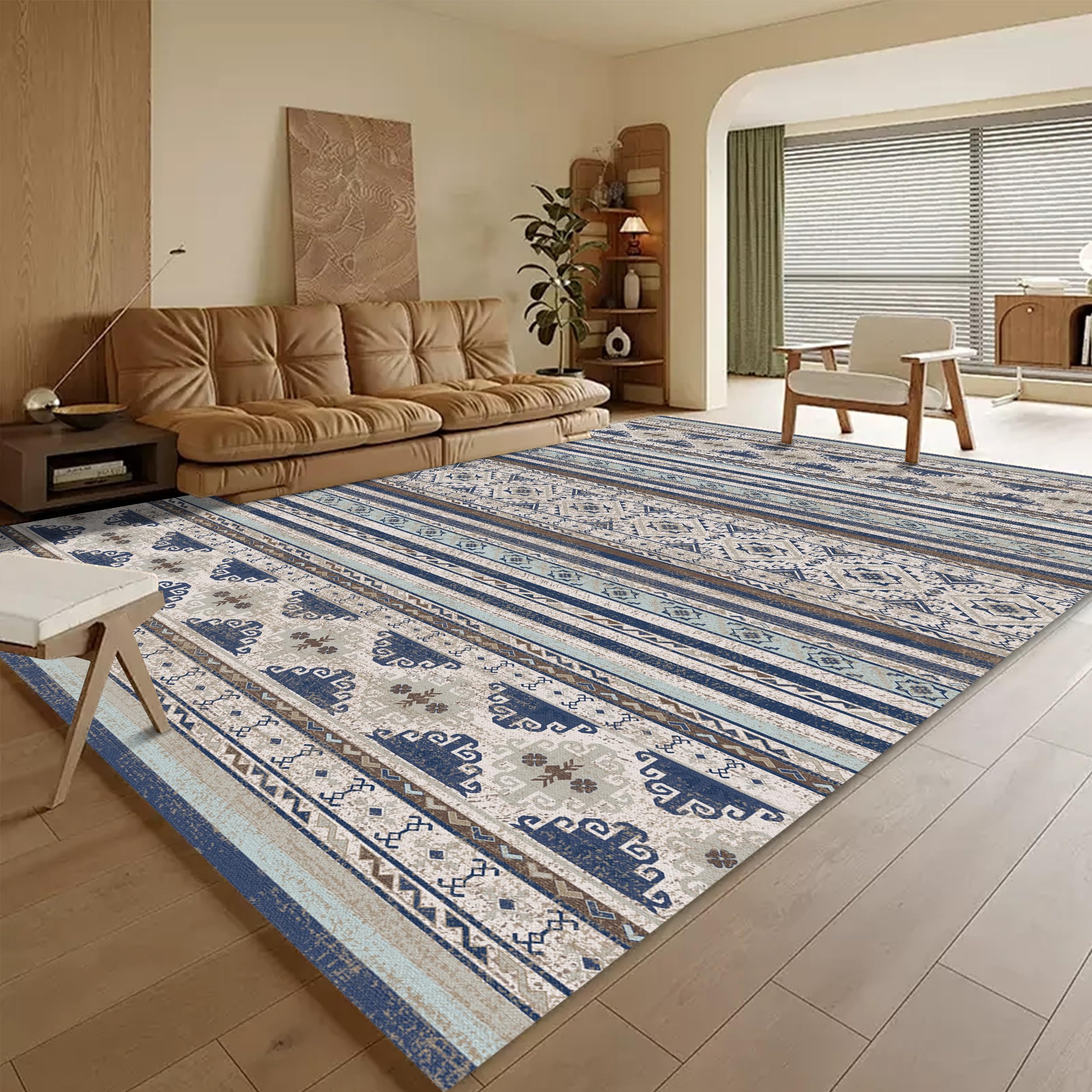 Photo 1 of ** USED** RUGSURE Washable Area Rugs 9' x 12' - 1/6 Thick - Moroccan-Inspired -Stain & Water Resistant Non-Slip - Resistant Rug for Living Room, Bedroom, Nursery, Pet & Child Friendly (Blue and Brown)