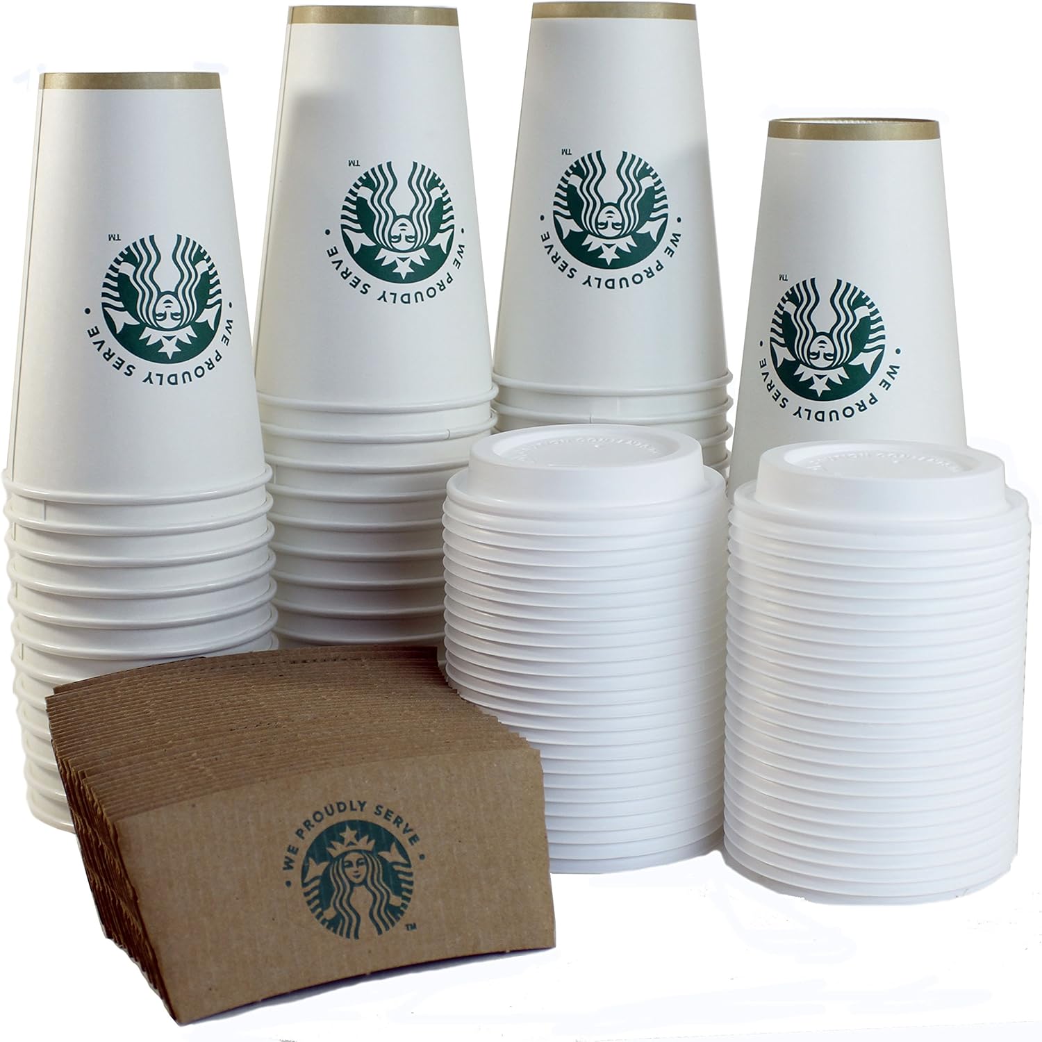 Starbucks White Disposable Hot Paper Cup, 16 Ounce, Sleeves and Lids