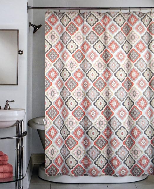 Amazon Com Peri Fabric Shower Curtain Pink Salmon Gray Beige