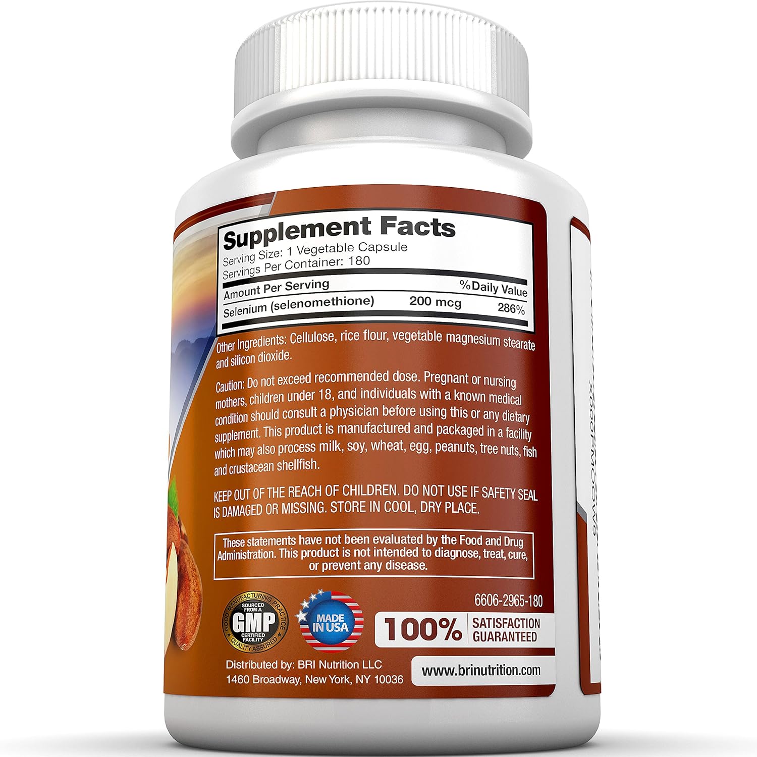 BRI Nutrition Selenium - Natural Antioxidant Supplements Helps to Fortify Immune System, Maintain Heart Health & Combat Free Radical Damage - 200mcg, 180 Vegetable Cellulose Capsules: Health & Personal Care