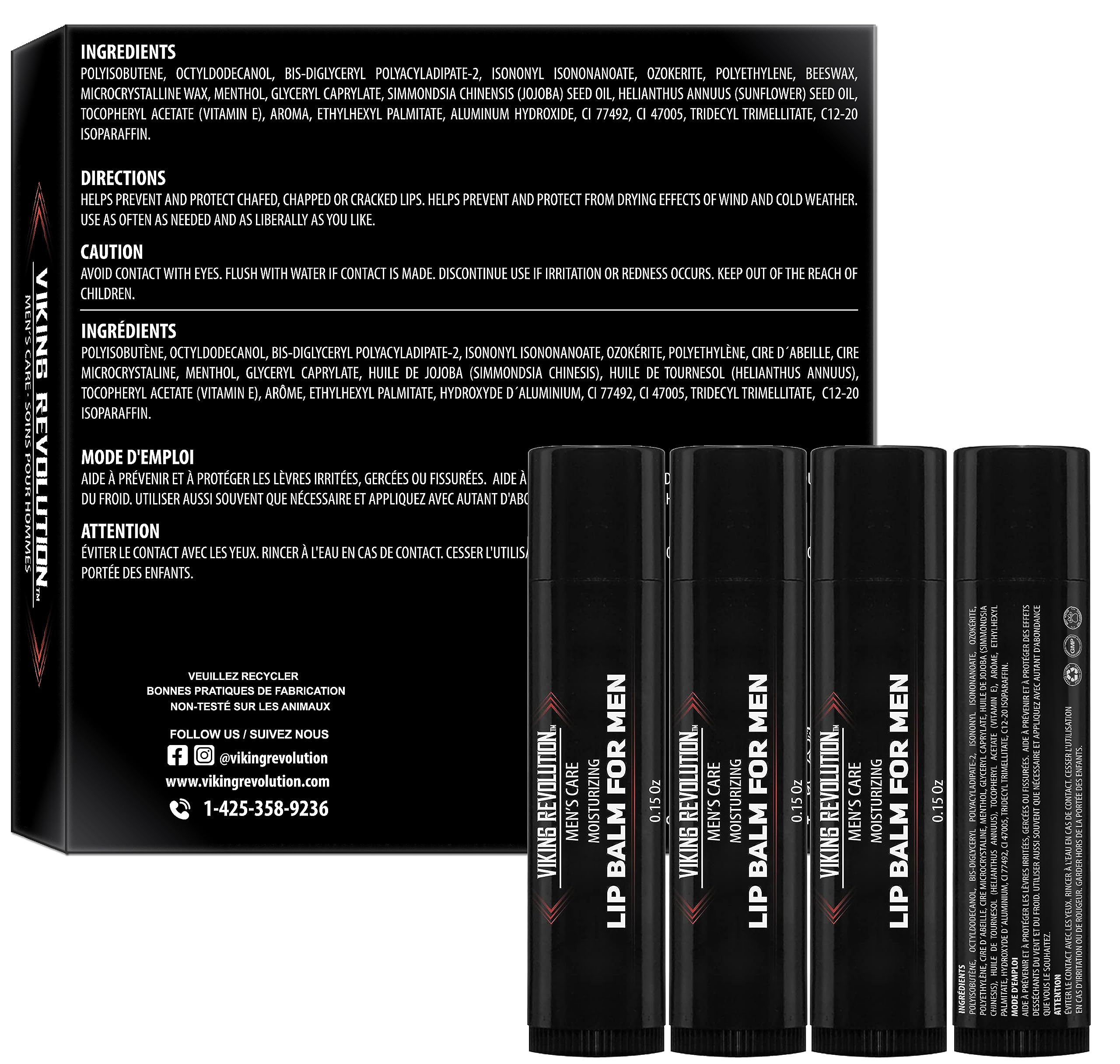 Viking Revolution All Natural Lip Balm - Moisturizer for Dry, Cracked, Chapped Lips (4 Pack)