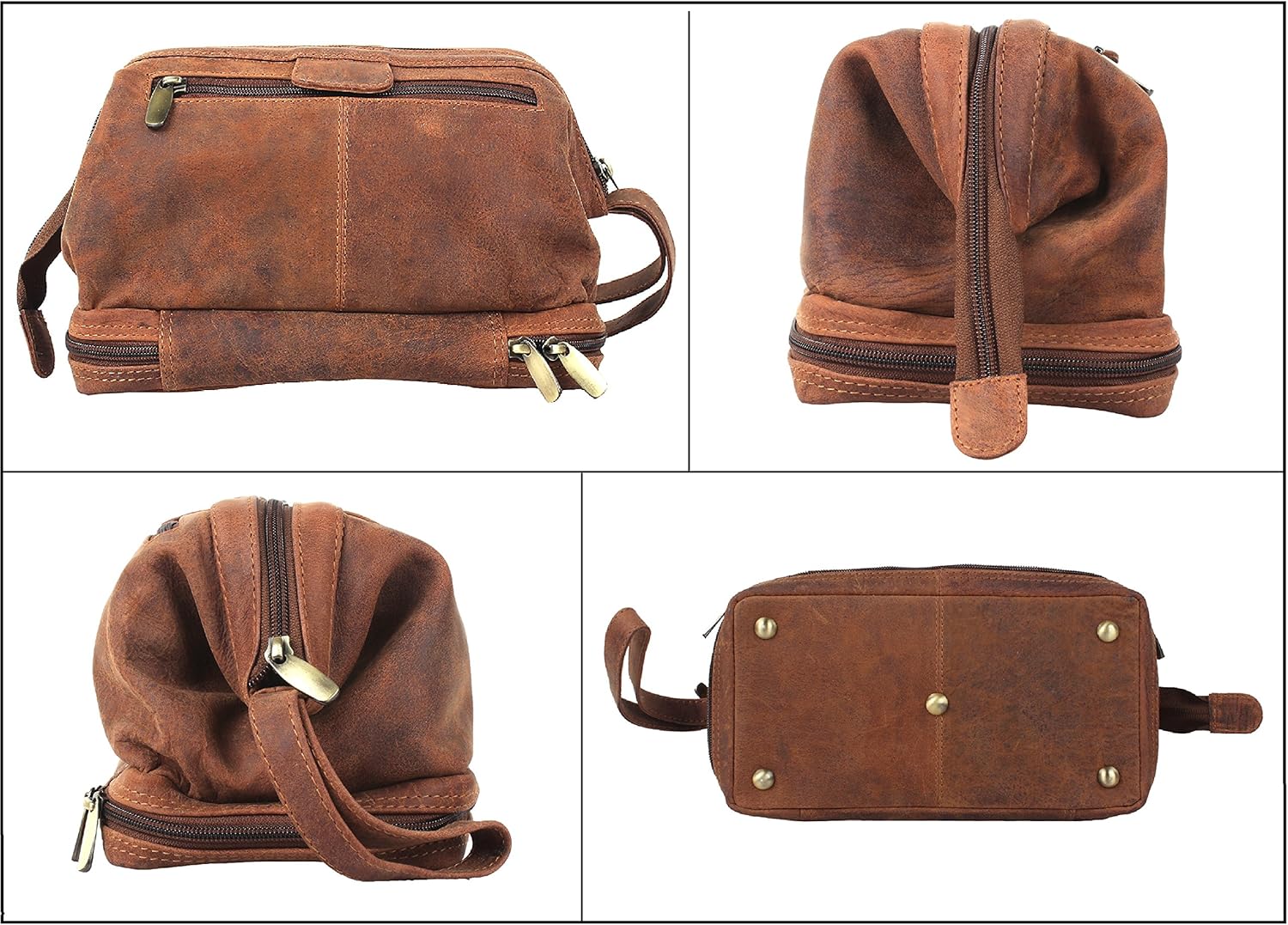 Mens Leather Wash Bag - Handcrafted Toiletry Bag for All Your Travel Toiletries, Brown - Image 5