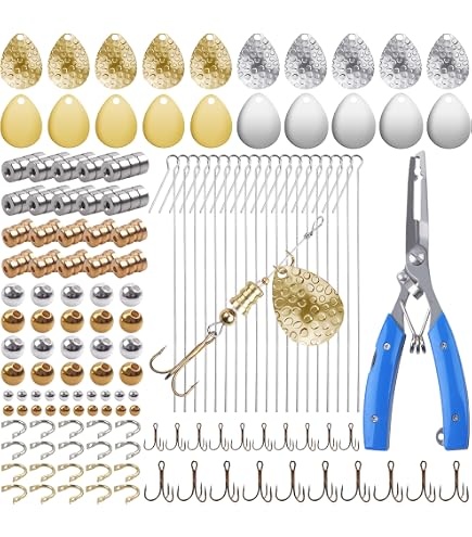 Amazon.com : Fishing Spinner Bait Making Kit, 261pcs DIY Fishing Lure Making  Kit Buzzbait Spinnerbait Colorado Blades Fishing Spoon Rigs Treble Hook Make  Your Own Lures for Bass Trout Walleye Spinner :