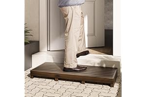 TINAMO One Step Stool for Elderly (35" Length) - Acacia Wood High Riser Step Stool with Non-Slip Pads - 550 Lbs Wooden Mobility Stepping Stools for Handicap, Bed, Bathroom, Kitchen (Walnut)