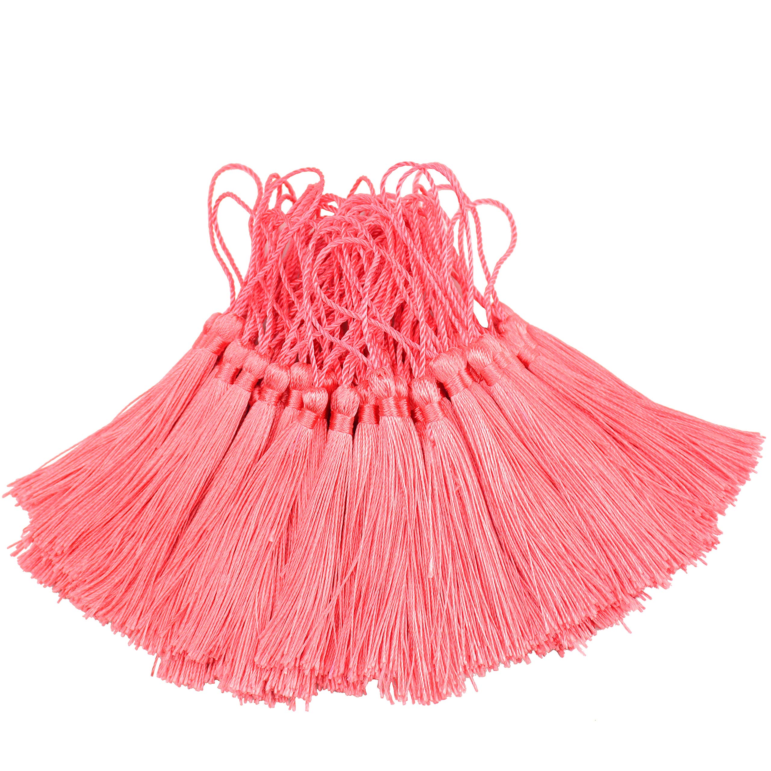 Makhry 100pcs 13cm/5 Inch Silky Floss Bookmark Tassels with 2-Inch Cord Loop and Small Chinese Knot for Jewelry Making, Souvenir, Bookmarks, DIY Craft Accessory (Rouge)