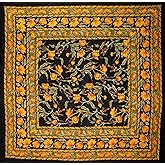 India Arts French Floral Square Cotton Tablecloth 60" x 60" Amber on Black