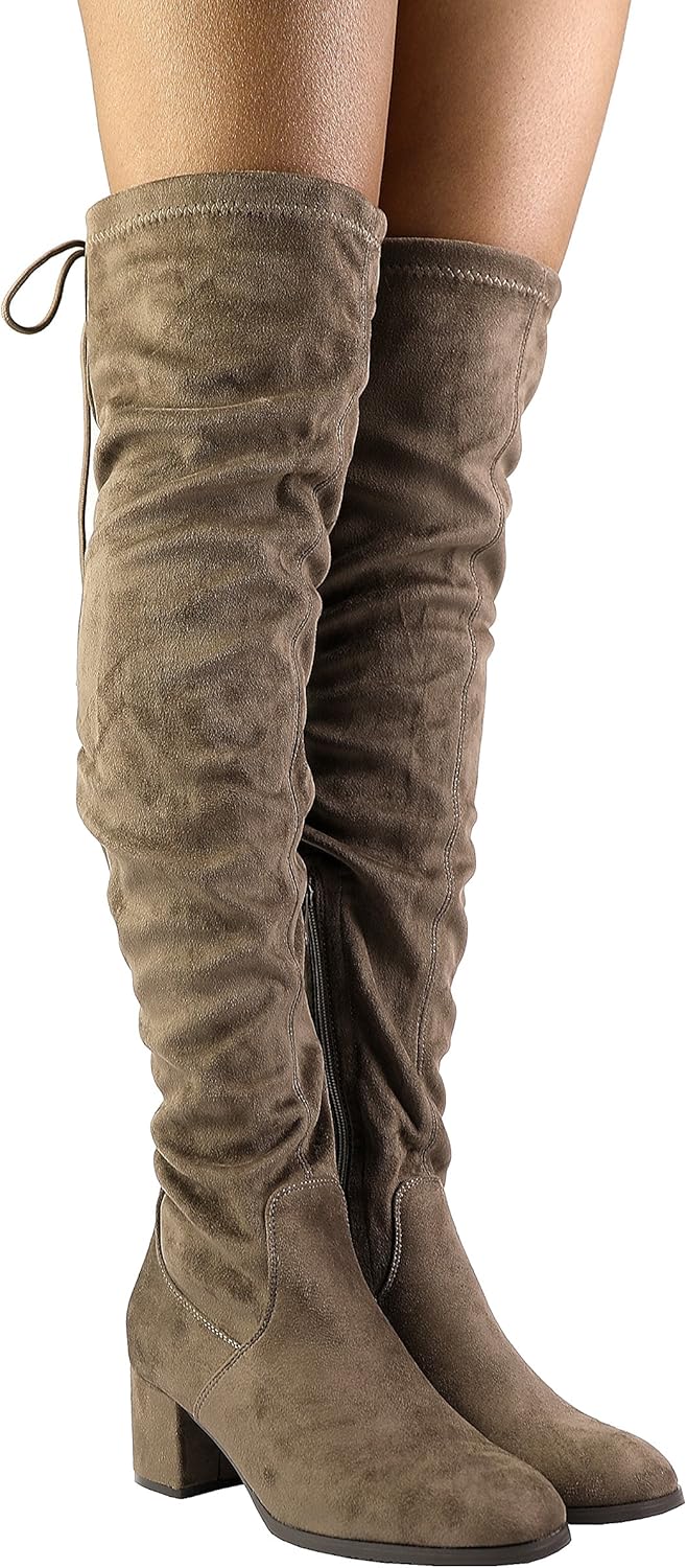 DREAM PAIRS Women's Over The Knee Thigh High Chunky Heel Boots: Shoes