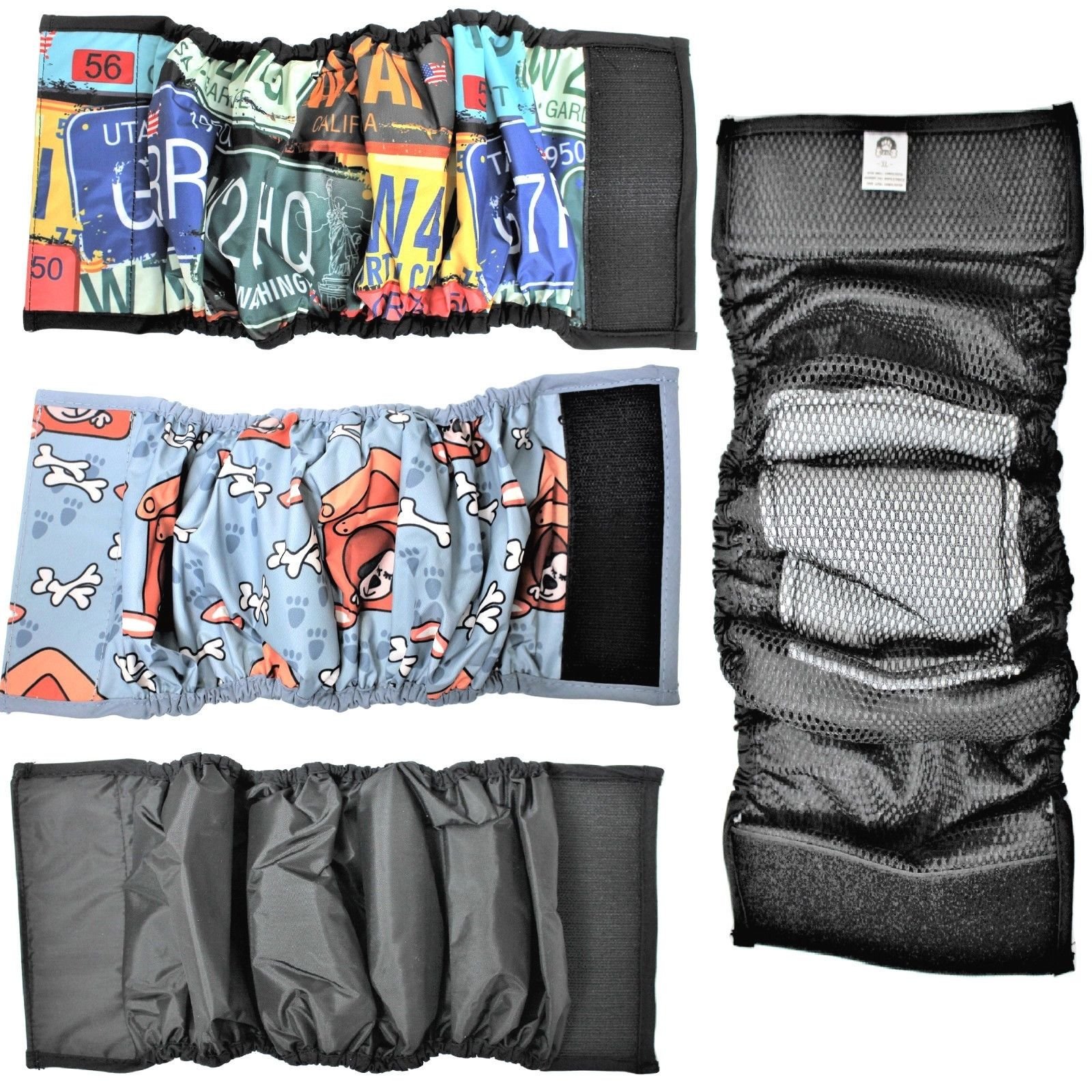 FDC LEAK PROOF Waterproof Diapers Dog Belly Band MALE Wrap WASHABLE Reusable ABSORBENT Pad Lined for Small Medium Large Pets Black (XL: waist 16" - 20", Gray Dog)