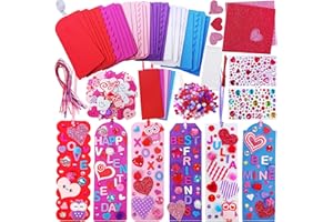 Winlyn 36 Sets Valentine Decorations DIY Bookmarks Valentine Craft Kit Blank Foam Bookmarks with Smile Face Hearts Owl Alphabets Stickers for Kids Classroom Activity Reading Valentine Gift Exchange