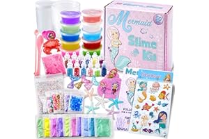 Laevo Mermaid Slime Kit - DIY Slime Kit for Kids - Party Mermaid Gift for Girls - Make Glitter, Butter, Clear Foam Crunchy Glossy Slime Charms Add Ins Mermaid Craft