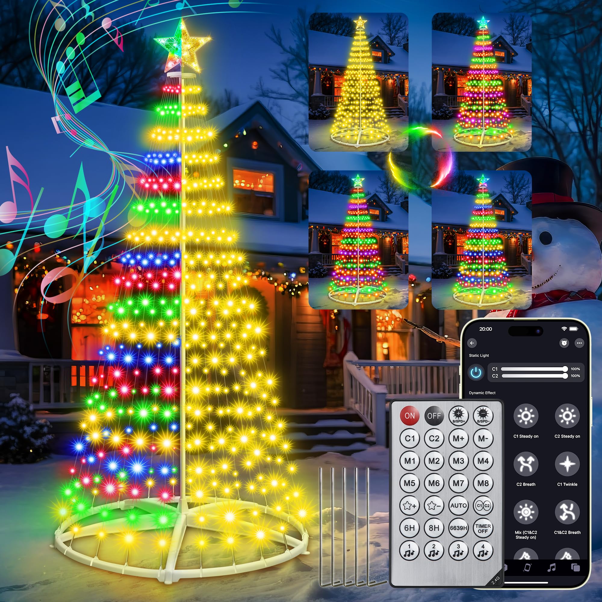 Photo 1 of 7ft Smart Pre-lit LED Cone Christmas Tree - 30+ Modes 391 Color Changing Lights with App & Remote Control, Timer, Music Sync for Indoor or Outdoor (White Finish)