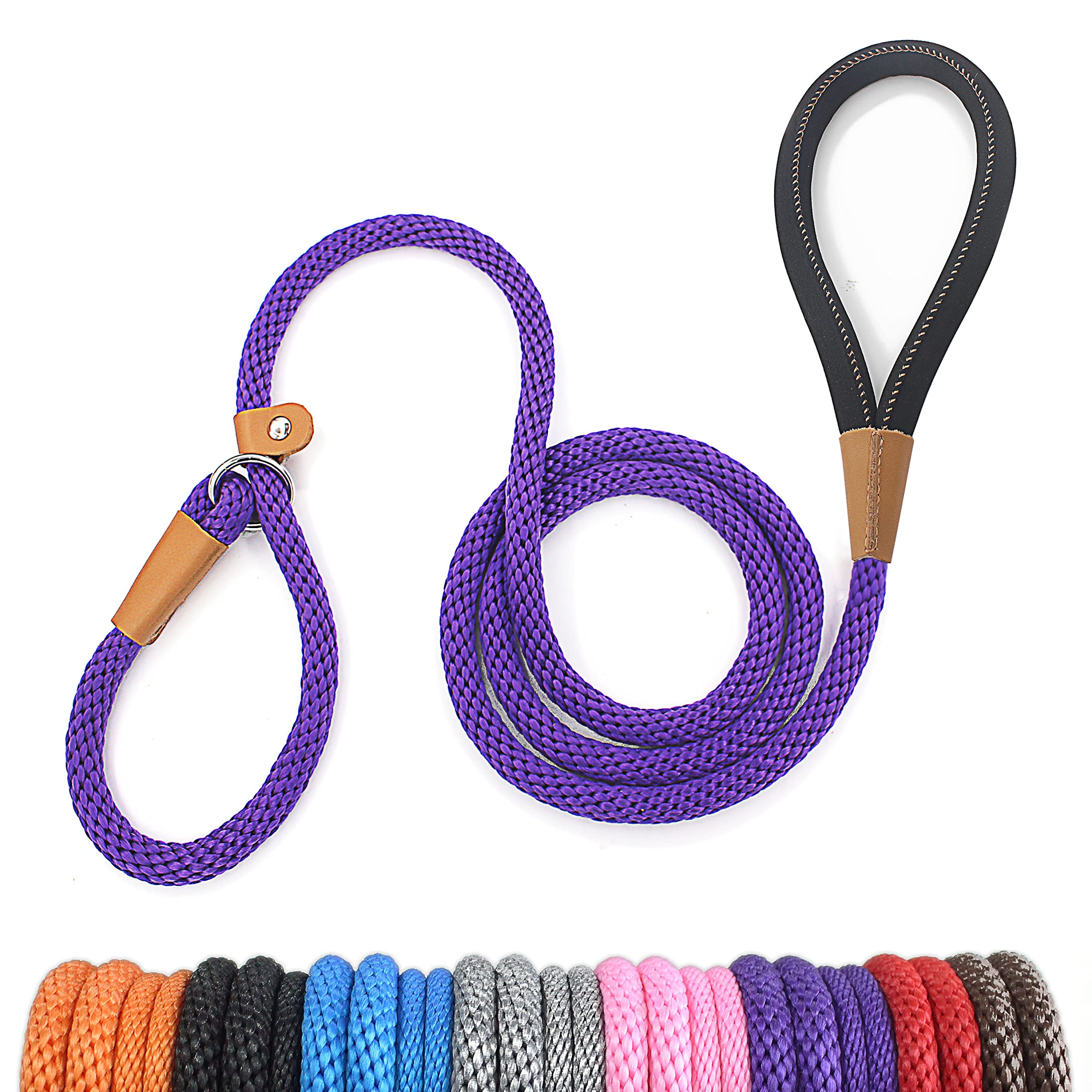 lynxking Dog Leash Slip Rope Lead Leash Strong Heavy Duty Braided Rope No Pull Training Lead Leashes for Medium Large and Small Dogs Purple