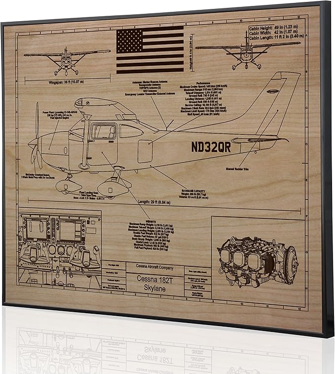 Cessna 182 Skylane Personalized Laser Engraved Blueprint Artwork Custom Artwork For The Aviation And Cessna Enthusiasts The Perfect Pilot S Gift Cherry Hardwood Home Kitchen Amazon Com