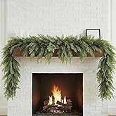 6ft Christmas Real Touch Cedar Garland with Pine Cones, Artificial Realistic Cypress Garland Light Green for Mantle Fireplace & Stairs Railing Unlit Faux Greenery Decorations for Indoor Xmas Decor