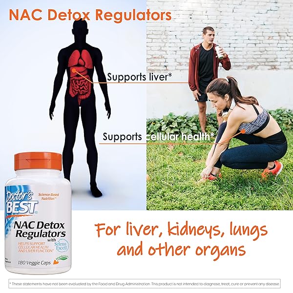 DOCTOR’S BEST NAC DETOX REGULATORS WITH SELENO EXCELL, NON-GMO, VEGETARIAN, GLUTEN&SOY FREE, 180 VEGGIE CAPS, 180COUNT