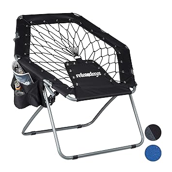 Relaxdays Bungee Stuhl WEBSTER, elastisch, Faltbar, bis 100 kg, Seitentasche, Outdoor Gartenstuhl, Klappstuhl, Schwarz