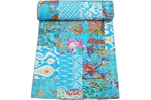 Marubhumi Indian Traditional Pure Cotton Patchwork Quilt, Paisley Print Kantha Quilt Multi Color (Multicolor-30, Queen (90"x 108"))