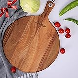 Silkceram Acacia Wood Pizza Peel, Round 12 Inch Wooden Cutting Boards, Cheese Paddle Board, Bread and Crackers Platter Servin