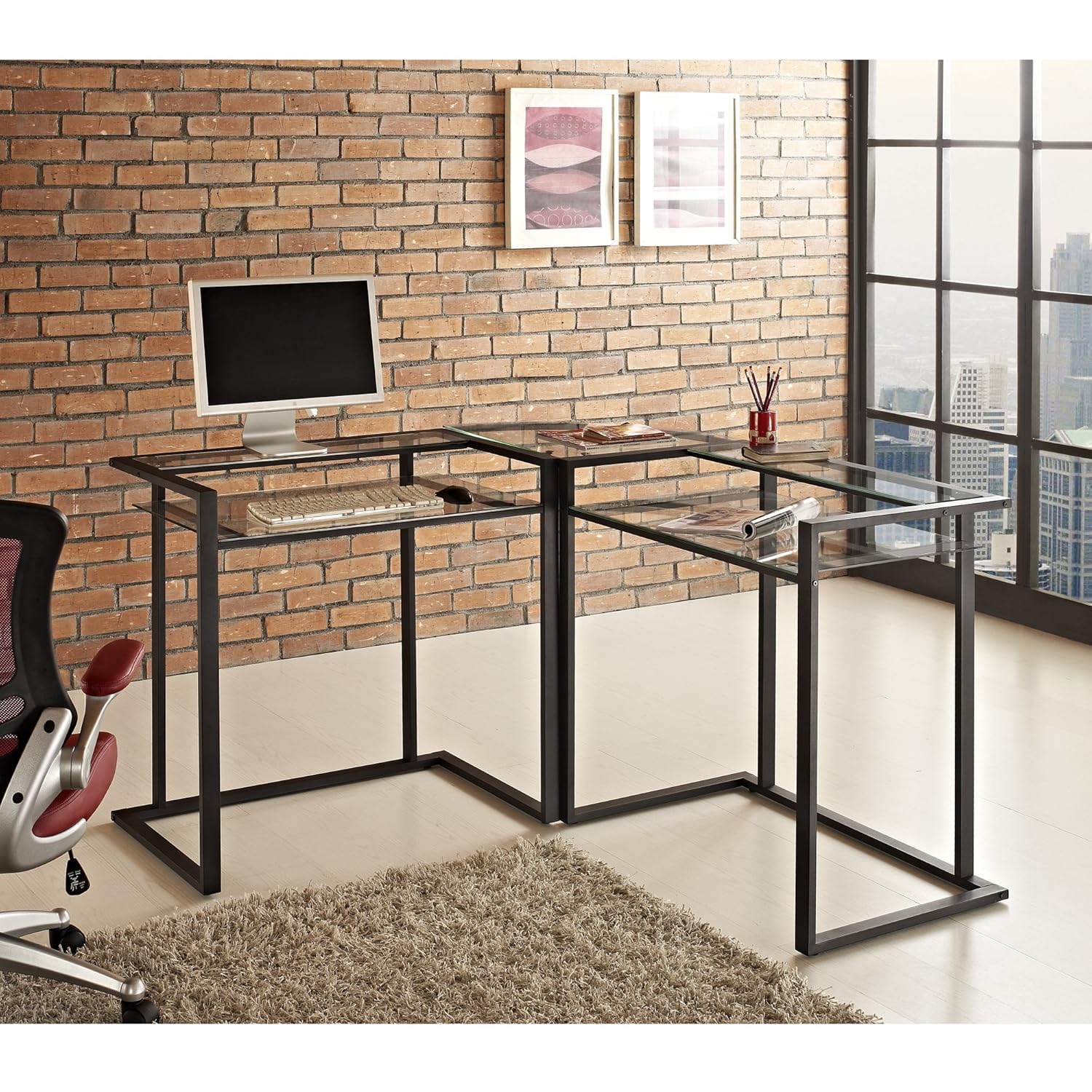 Best walker edison glass and metal corner computer desk