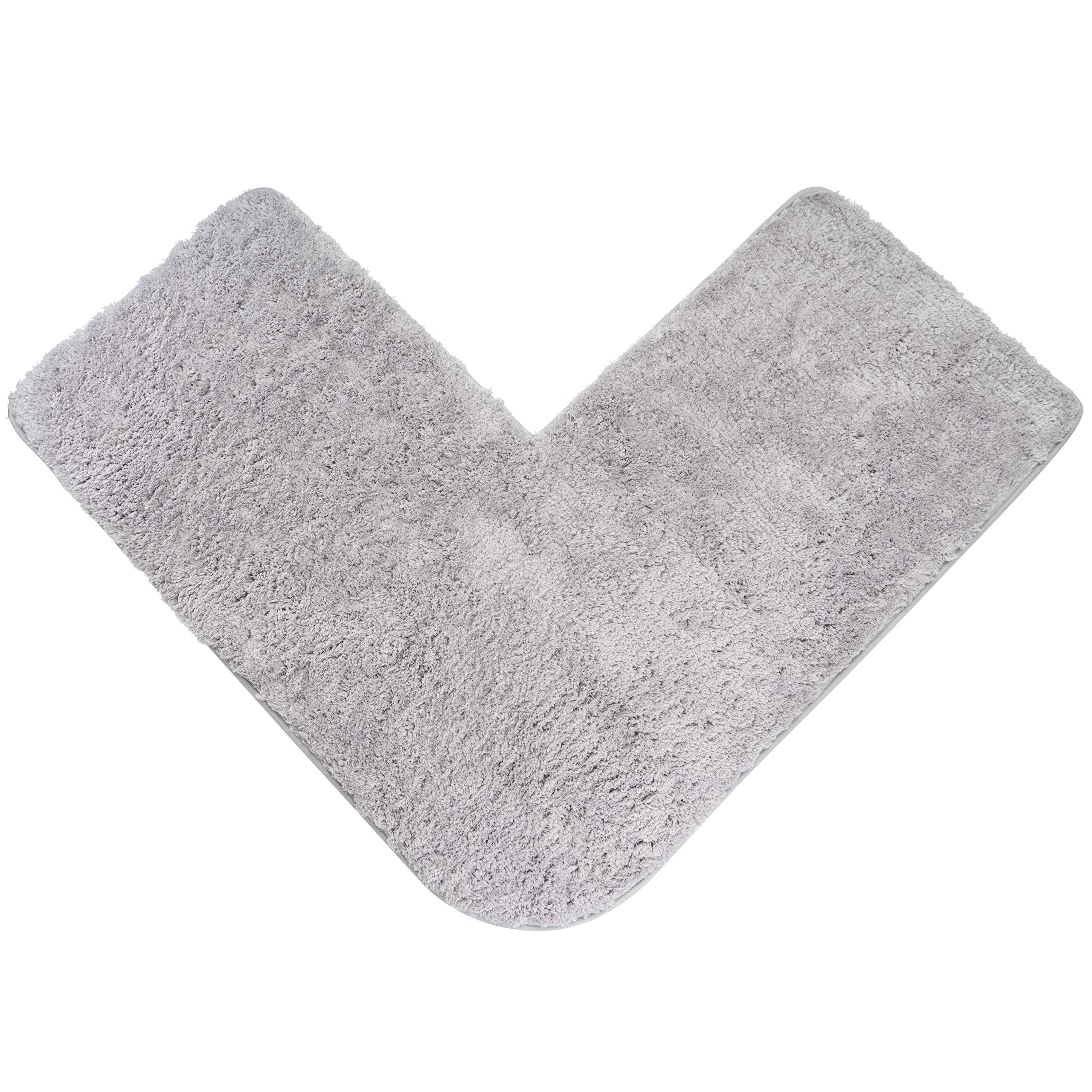 fluffy® Bath Mat for Corner Showers, made of Microfibre, with Non-Slip Bottom (L-Shape | Inner Dimensions 50 x 50 cm, Grey)