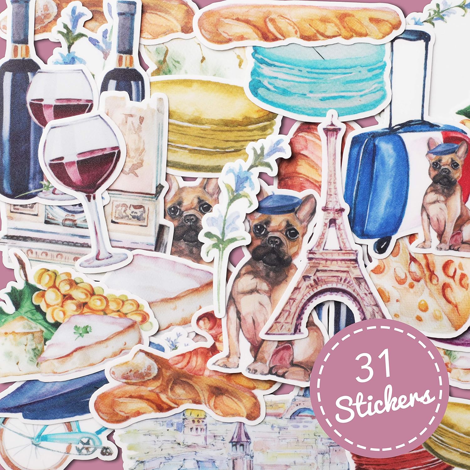 Navy Peony Romantic France Travel Stickers (31pcs) - Waterproof Adventure Decals for Water Bottles Laptops, Scrapbook - Image 3