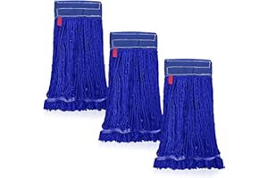 KLEEN HANDLER Blended Loop End Heavy Duty Mop Head Replacement, Wet Mop Refills for Industrial and Commercial Use, Dark Blue, 24 Oz (3-Pack)