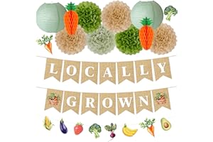 Kriyokiaa Locally Grown Baby Shower Decorations, 12 PCS Farmers Market Baby Shower Decor with Locally Grown Banner, Paper Tissue Pom Poms, Lanterns for Farmers Market Party Decor
