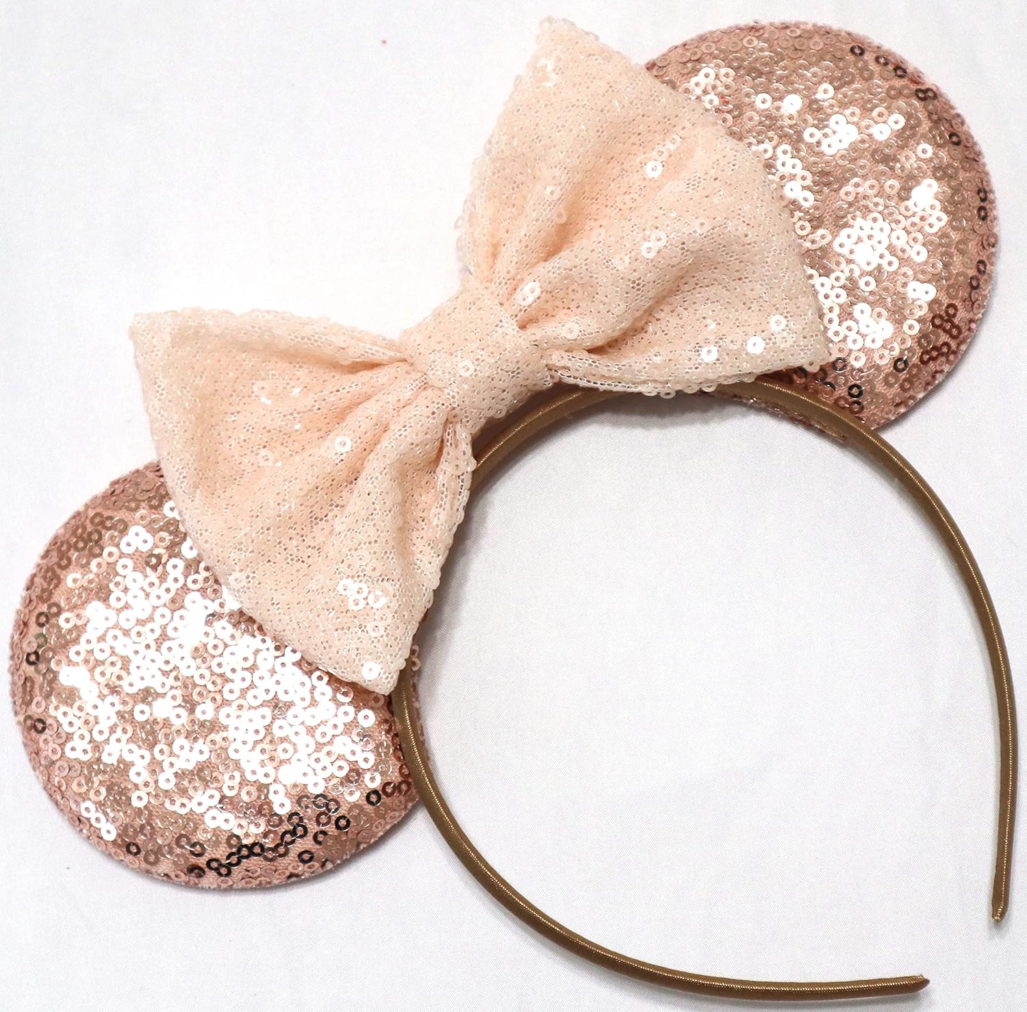 CLGIFT Beige Minnie Ears, Ivory Cream Minnie Ears, Silver White Minnie Ears, Mouse Ears,Classic Silver Mickey Ears (Rose Gold)