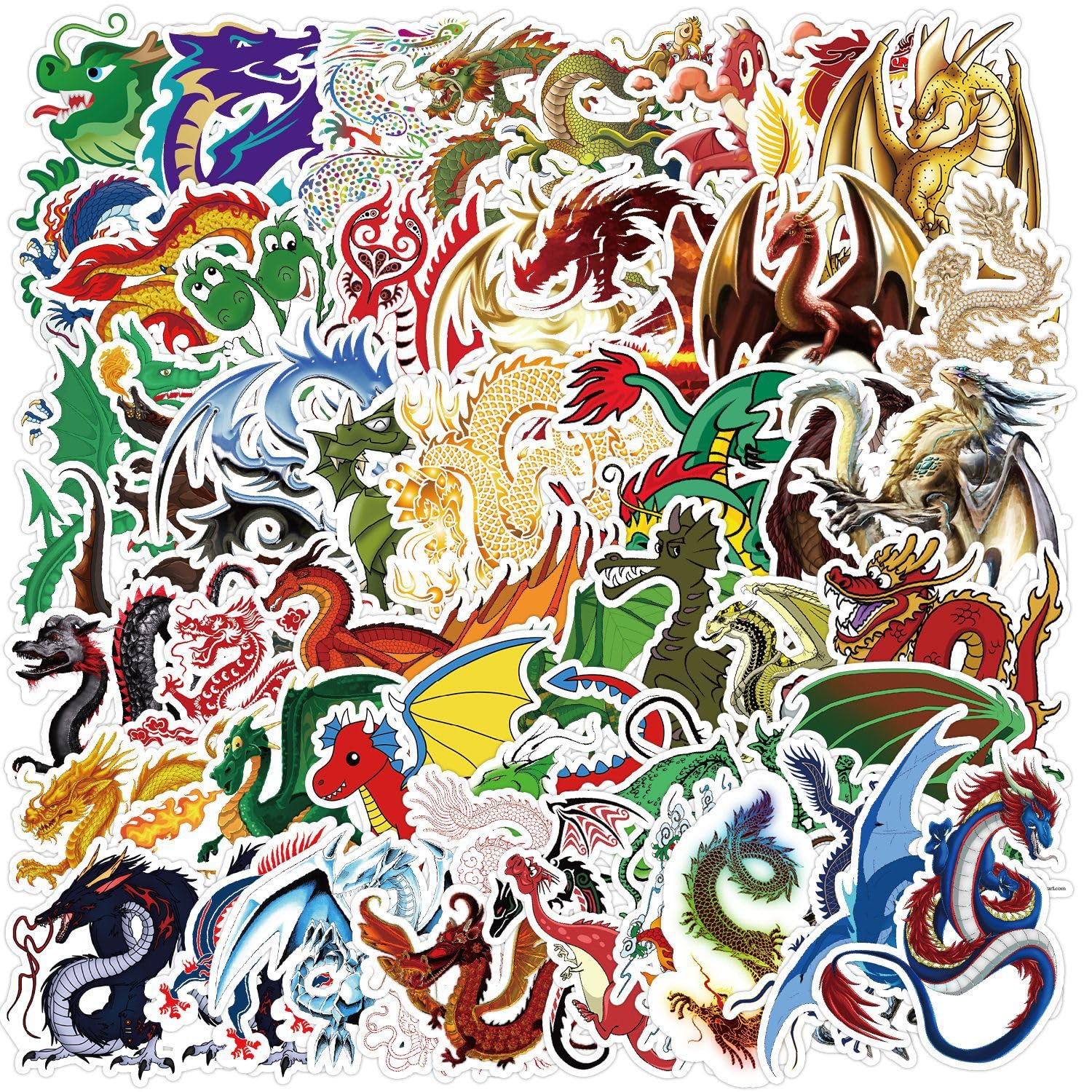 50 Pcs Dragon Stickers for Kids Teens Adults Boys Girls Gift,Stickers Pack for Laptop,Skateboard,Luggage,Car,Bike, Cup,Computer,Water Bottle Decor,Dragon Vinyl Waterproof Sticker Decals