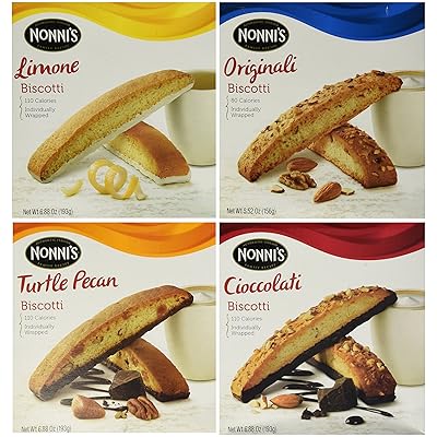 Nonni's Biscotti Variety Pack of 4 - (Cioccolati, Limone, Originali, Turtle Pecan)