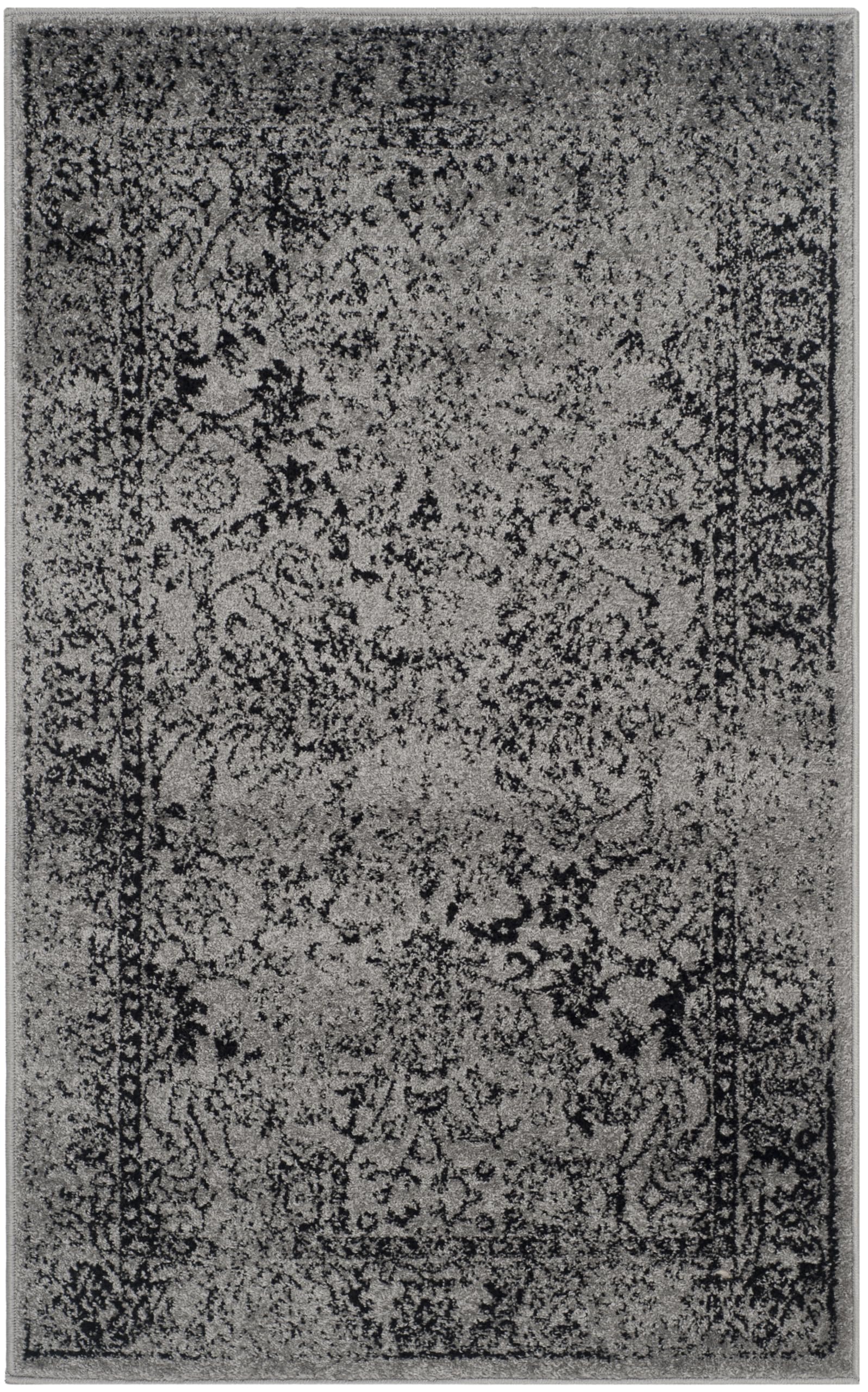 Safavieh Distressed Vintage Indoor Woven Rectangle Area Rug, Adirondack Collection, ADR109, in Grey / Black, 91 X 152 cm for Living Room, Bedroom or Any Indoor Space