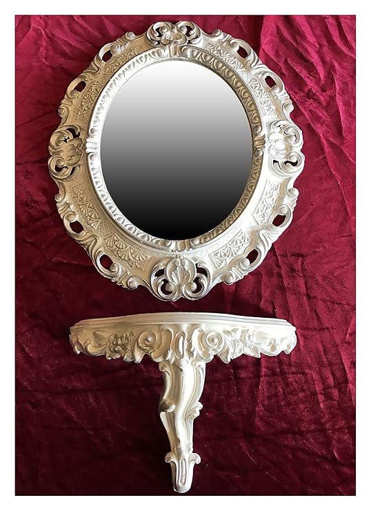 SET Weiß Silber Wandspiegel + Konsole M OVAL Wandkonsole Barock Antik