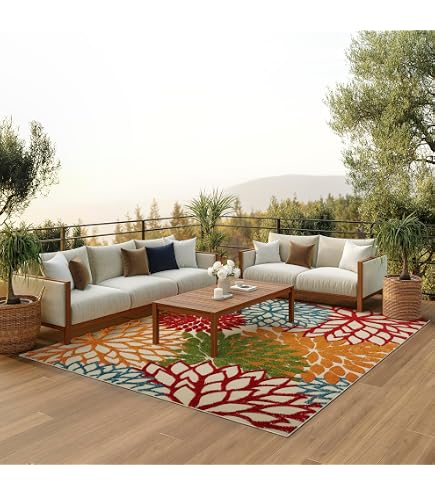 SAFAVIEH Barbados Collection Area Rug - 5'3 x 7'6, Gold & Blue, Tropical Beach Design, Non-Shedding & Easy Care, Indoor/Outdoor & Washable-Ideal for Patio, Backyard, Mudroom (BAR515A