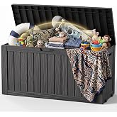 DRATO 155 Gallon Deck Box Waterproof Outdoor Storage Box with Wheels, Black | Lockable Weatherproof Resin Outside Patio Storage Bin for Backyard Furniture Pool Supplies Garden Tools, Easy Assembly