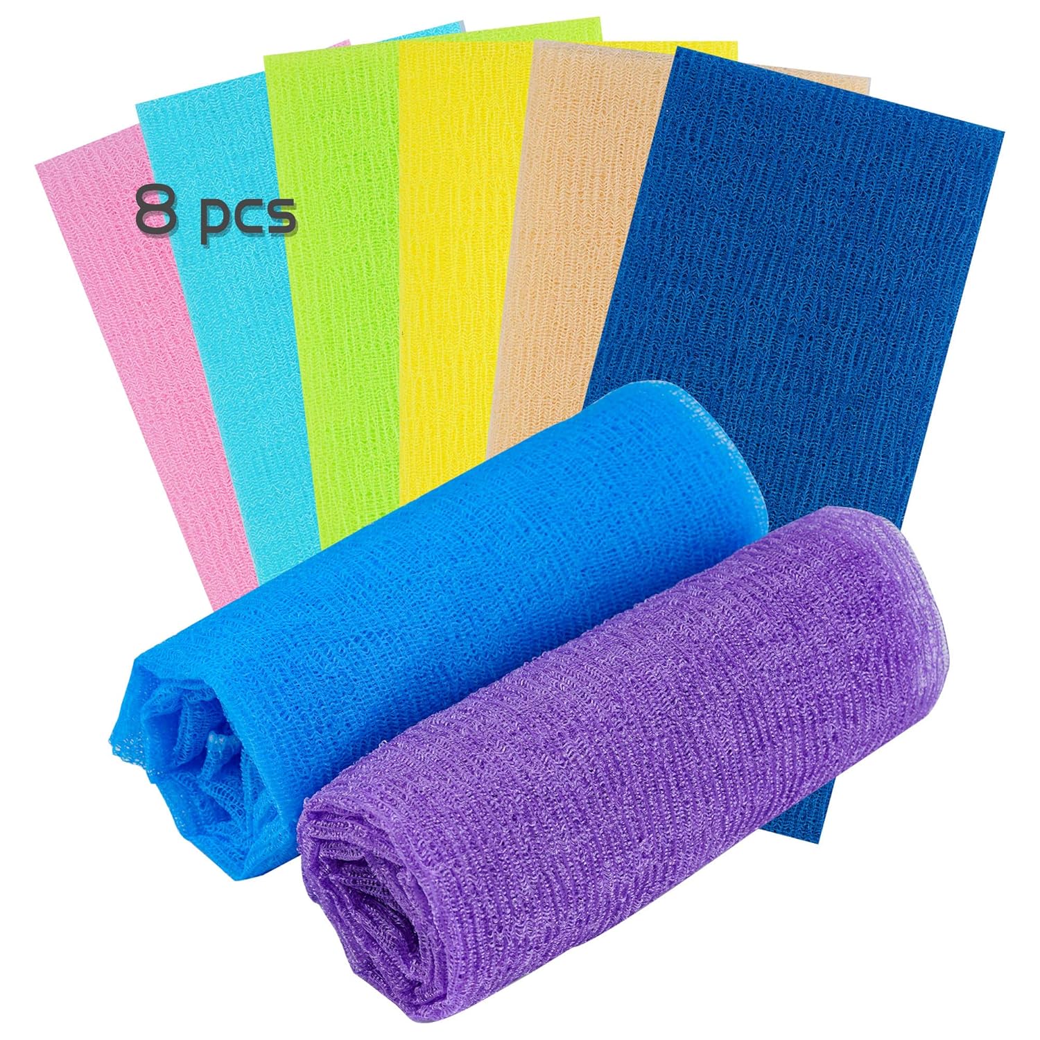 8 pcs Exfoliating Towel Beauty Skin Bath Wash Cloth/Towel Microabrasion Towel Nylon Japanese Bath Towel Magic Shower Washcloth for Body 35 inches Washcloth Loofah Exfoliating Body Scrub Back Scrubber: Beauty