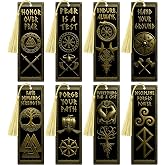 8Pcs Nordic Vikings Bookmarks for Men, Motivational Celtic Valknut Yggdrasil Compass Totem PVC Book Page Marker with Tassels Norse Mythology Party Favors Gift for Reading Lover Office School Classroom