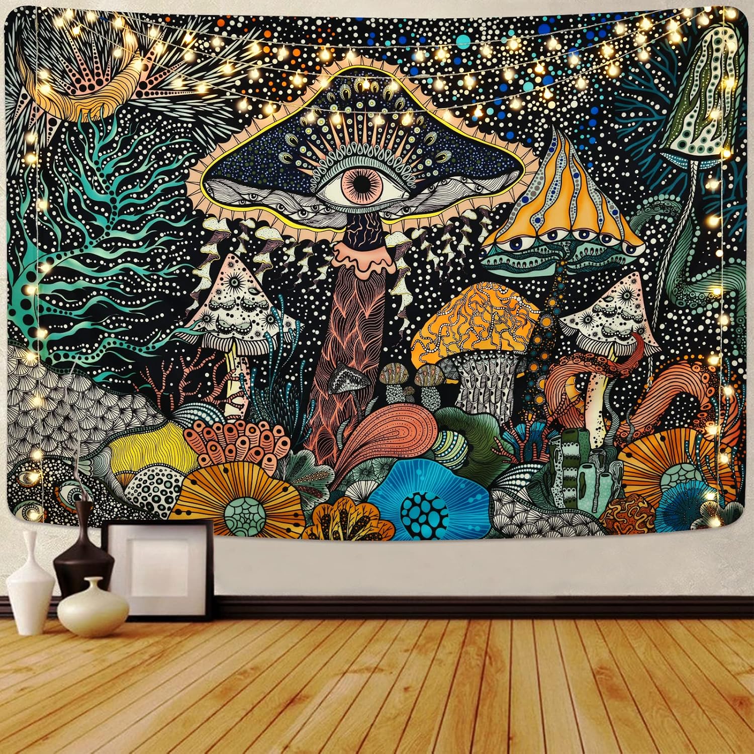 Tapestries - Uspring Mushroom Tapestry Eyes Sea Creatures Peacock Bohemian Abstract Ocean Wall Hanging for Room (51.2 × 59.1 inches)