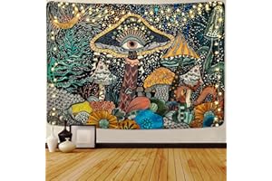 Uspring Mushroom Tapestry Eyes Sea Creatures Peacock Bohemian Abstract Ocean Wall Hanging for Room (51.2 × 59.1 inches)