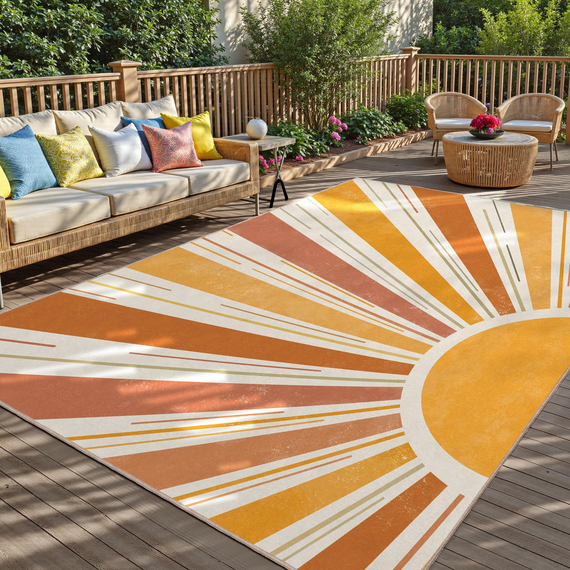 Photo 1 of Arenarug Outdoor Indoor Area Rug Boho Sun Washable Outdoor 8x10 Patio Rugs Medieval Aesthetic Vintage Abstract Art Non-Slip Carpet for Living Room, Patio, Porch, Pool Deck (8x10)