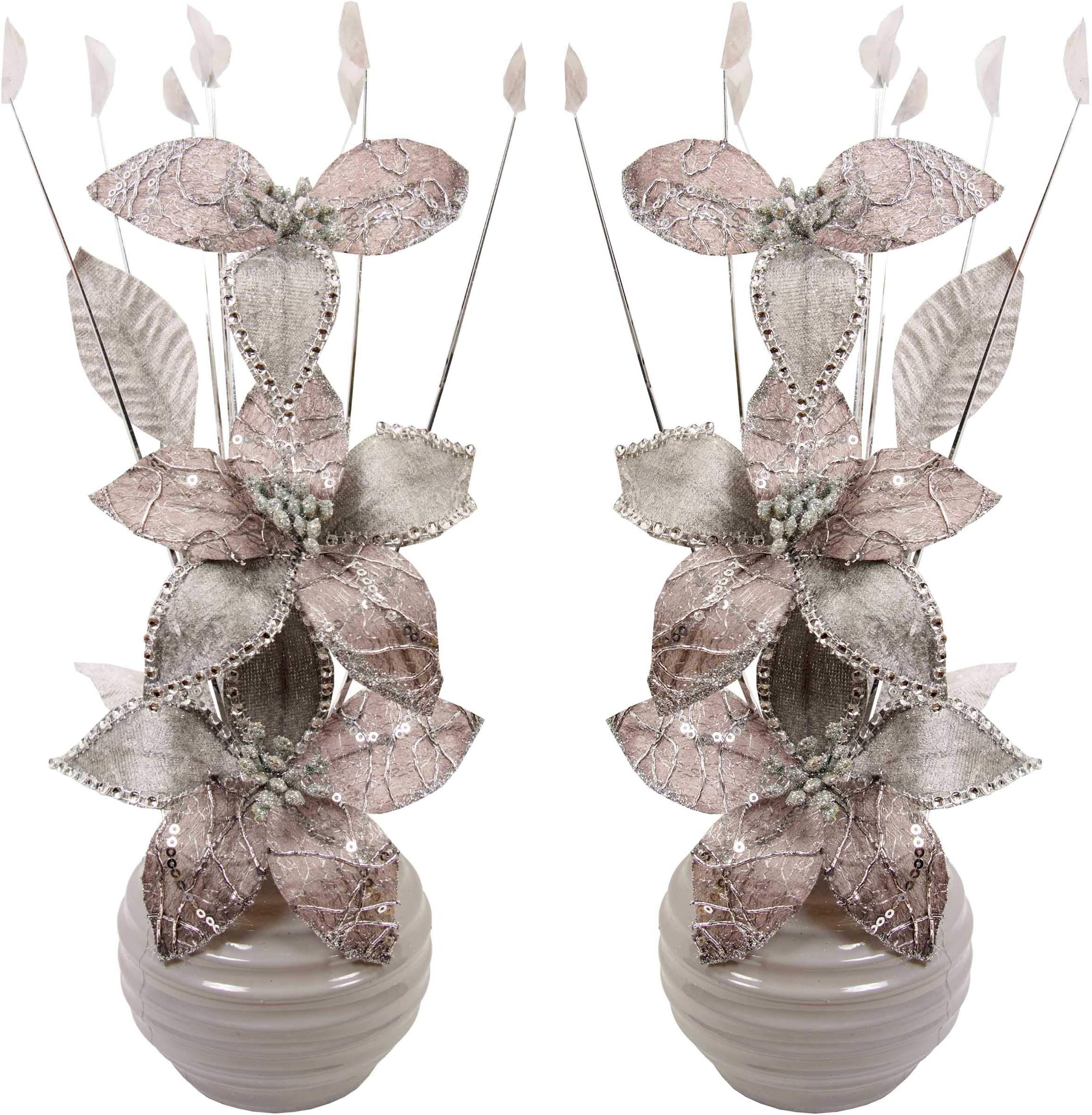 Flourish Creative Florals Matching Pair of Black Artificial Flowers in White Vase, Table Decorations, Home Accessories, Gifts, Ornaments, Height 32cm
