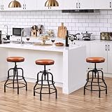 Yaheetech Industrial Height Adjustable Bar Stool Rustic Faux Leather view 8