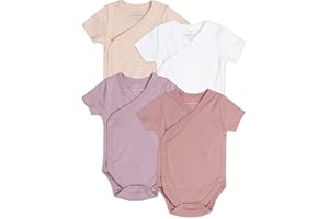 GOOBIE BABY Baby Side Snap Bodysuit Set, 100% Cotton Boy Girl Unisex Kimono Onesie, 4 Pack