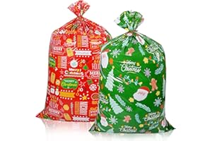 PLAUTHUS Jumbo Christmas Gifts Bags (36x56inch), 2 Pieces Extra Large Christmas Gift Bags with Tag & Tie, Giant Gift Bags for Huge Christmas Gifts Decoration, Big Gift Bags for Large Gifts Kids Toys Goodie Supplies