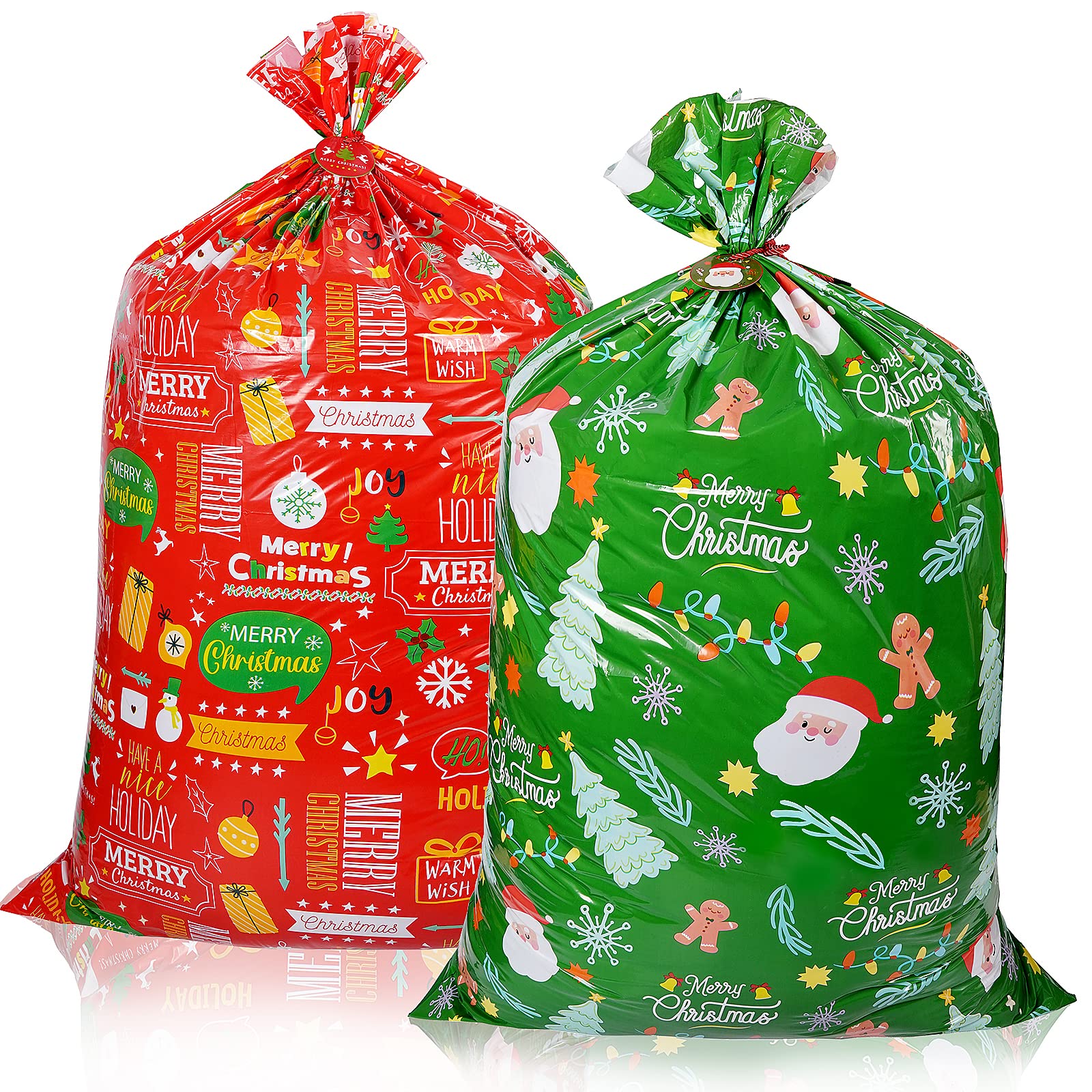 View 1 of 2 Pack Jumbo Christmas Gift Bag with Tag & Tie, 56" X 36" Oversized Christmas Plastic Wrapping Bags, Giant gift Bags for Huge Present Decoration, Holiday Bags for Large Gifts, Toys, Goodie Supplies