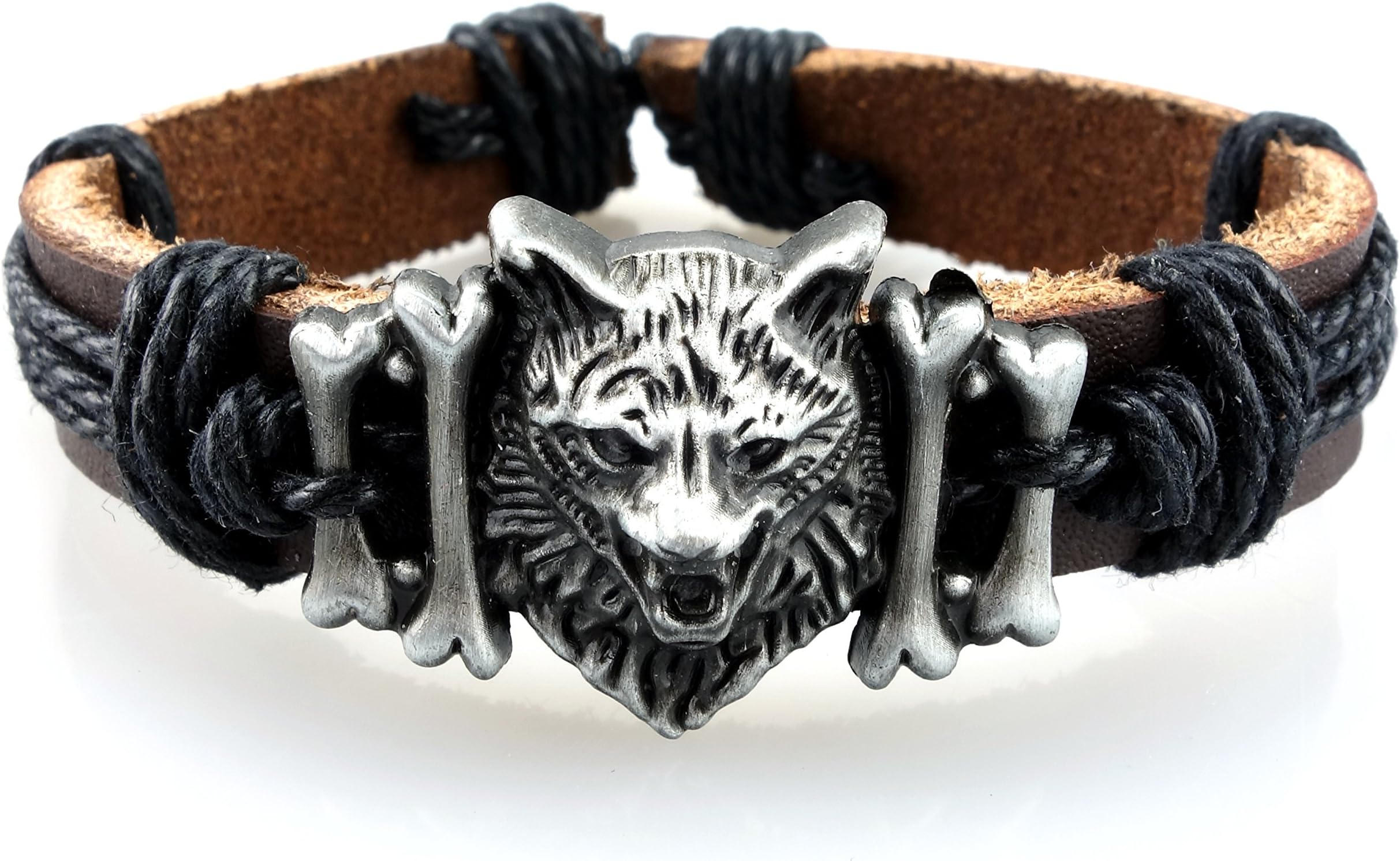 Viking leather bracelet Fenris Wolf silver