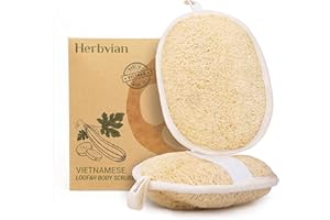 Herbvian Vietnamese Natural Loofah Exfoliating Body Scrubber Pads, 100% Plant-Based Shower Luffa Sponge, Bath Loofah for Women Men, 2-Pack
