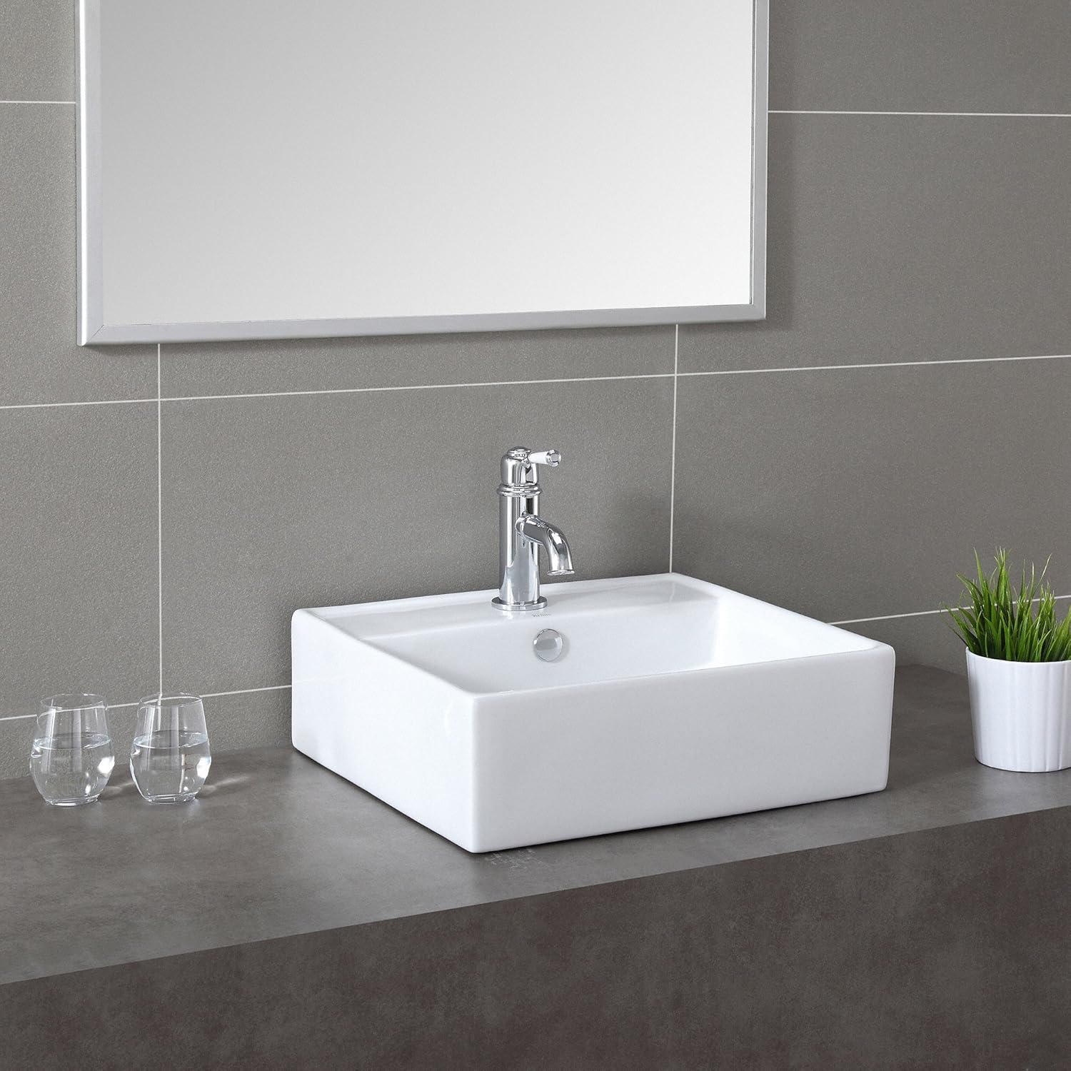 Kraus KCV 150 White Square Ceramic Bathroom Sink Vessel Sinks